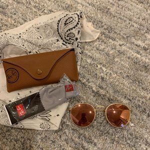 Ray-Ban Sunglasses Round Flat Lenses Unisex Gold Frame Pink Lenses